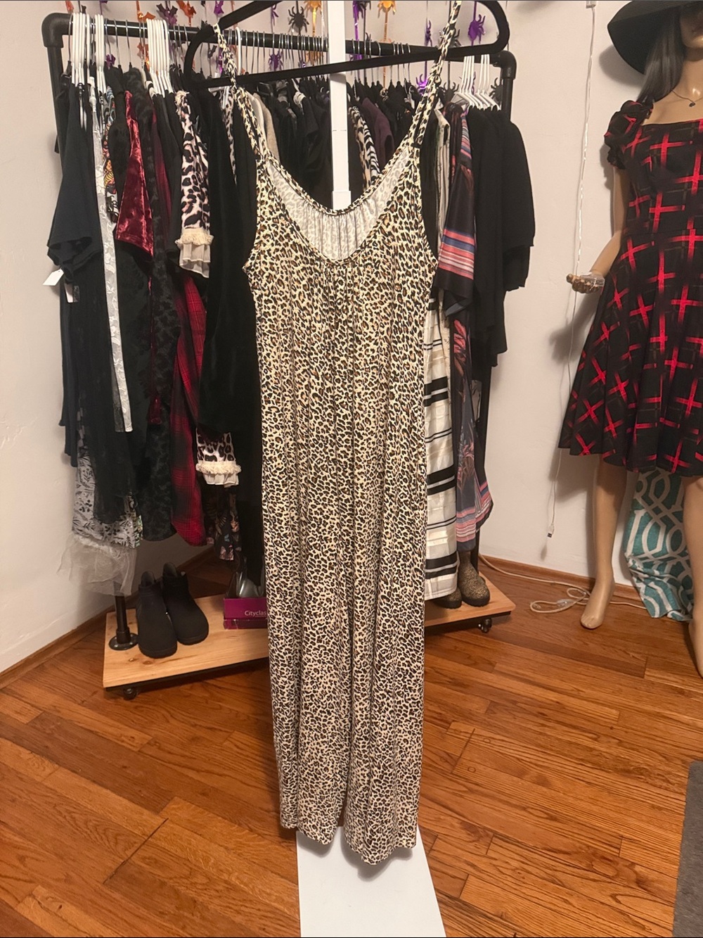 Leopard Print Wide-Leg Jumpsuit - Beige